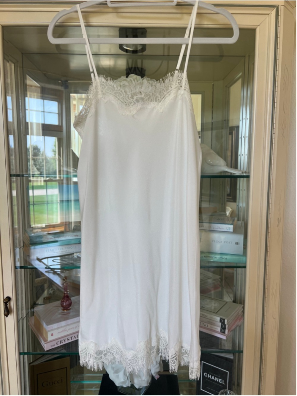Gold Hawk Lace Trim Silk Chemise Tunic Top White Size L